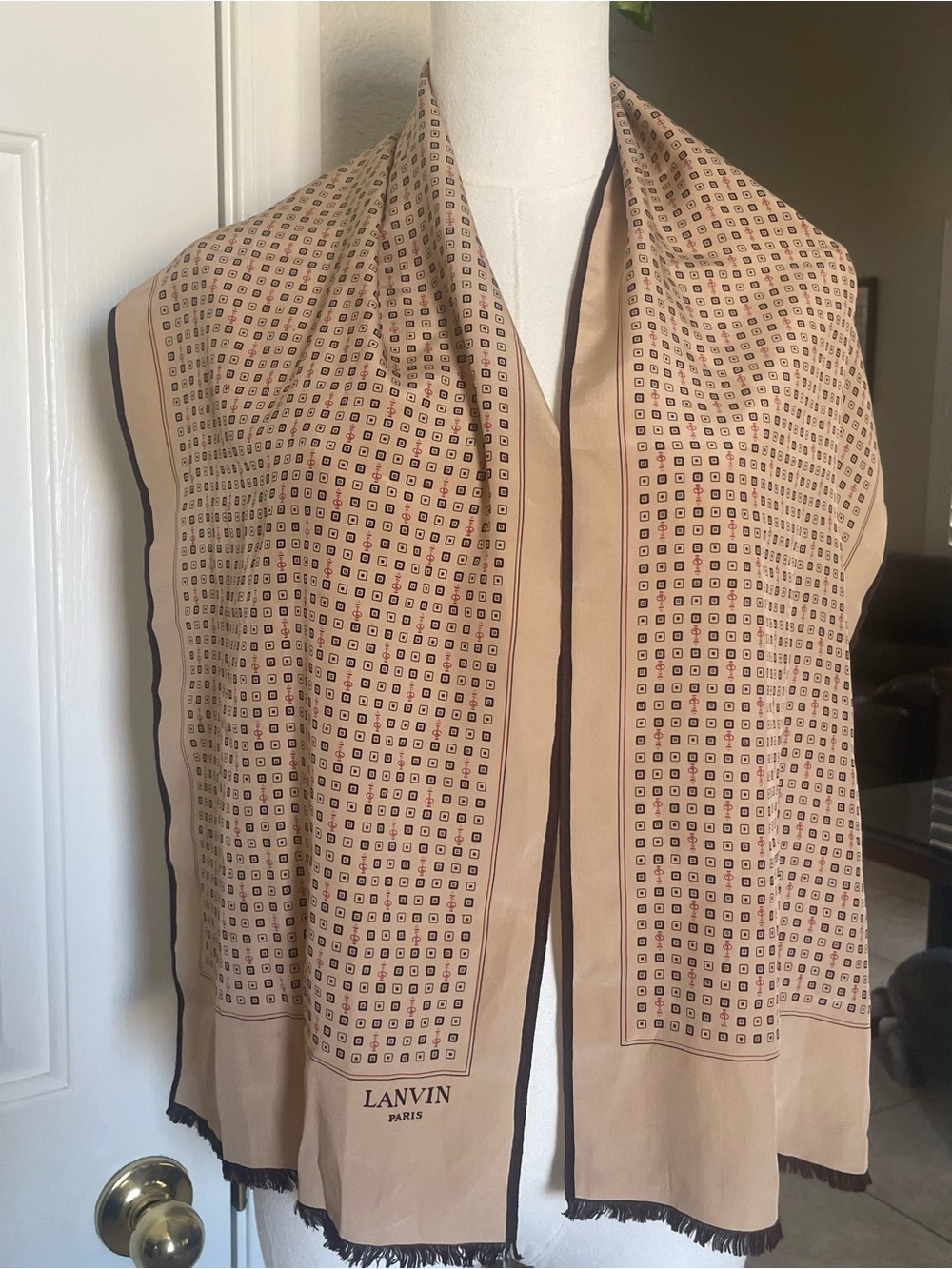 Lanvin Beige and Black Silk Geometric Wrap